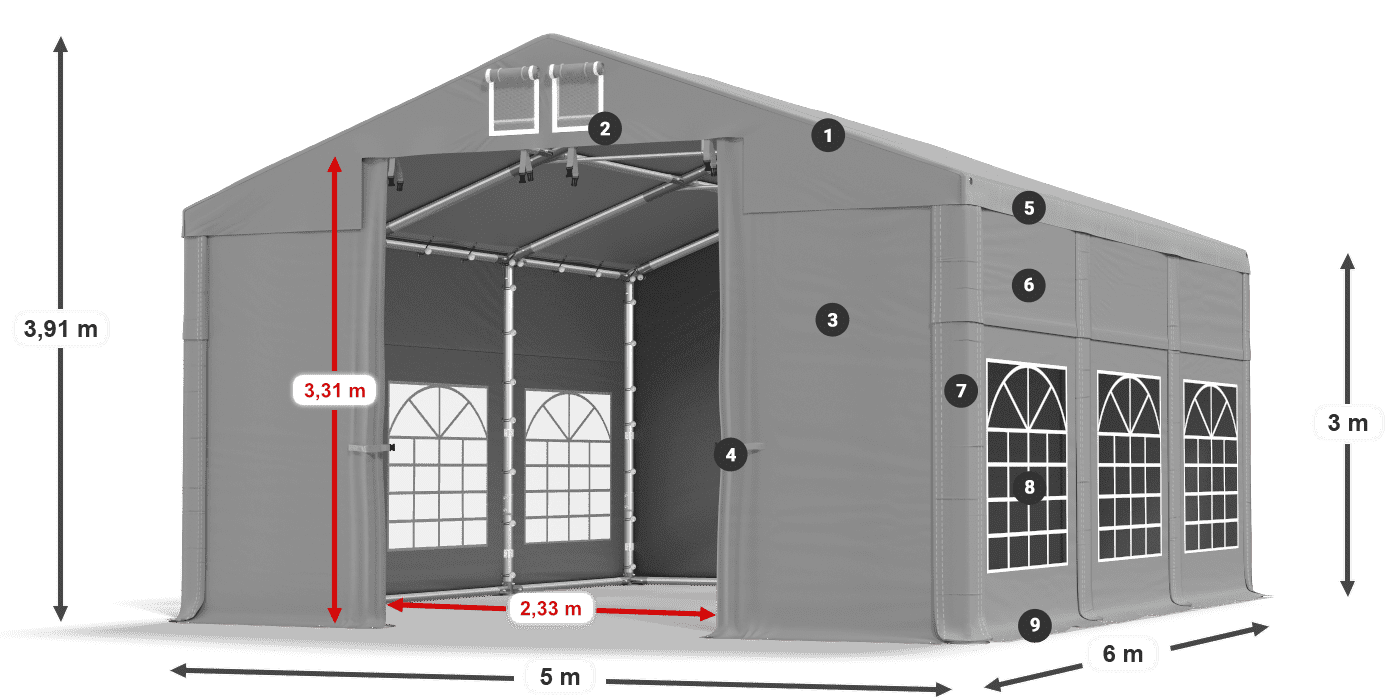 Tető: FR 620 PVC Falak: SD 500 PVC 3 m jelmagyarázat