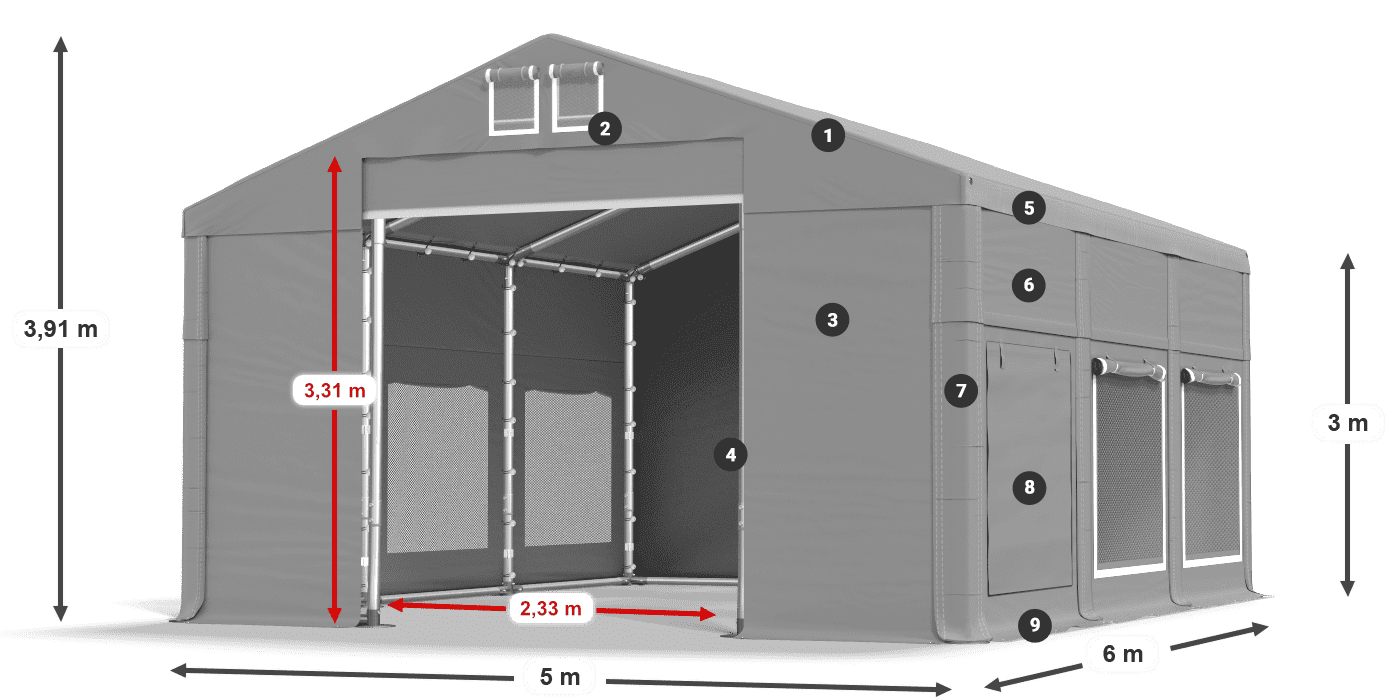 Tető: FR 620 PVC Falak: SD 500 PVC 3 m jelmagyarázat