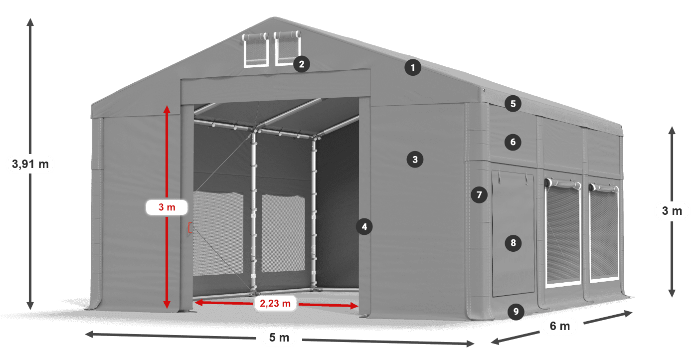 Tető: FR 620 PVC Falak: SD 500 PVC 3 m jelmagyarázat