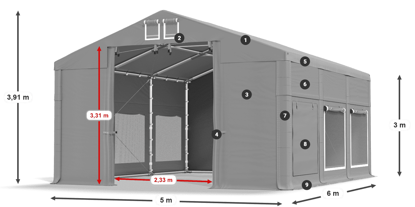 Tető: FR 620 PVC Falak: SD 500 PVC 3 m jelmagyarázat