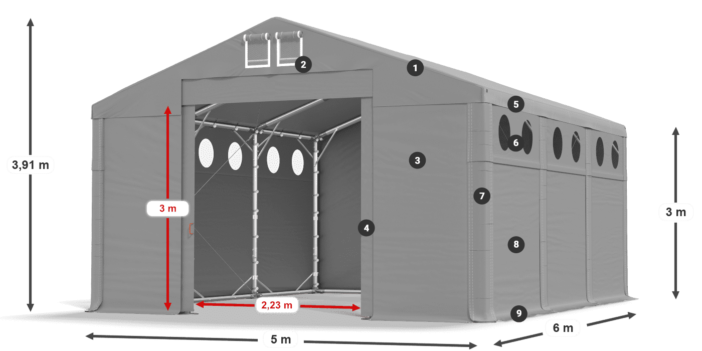 Tető: MS 580 PVC Falak: FR O 620 PVC 3 m jelmagyarázat