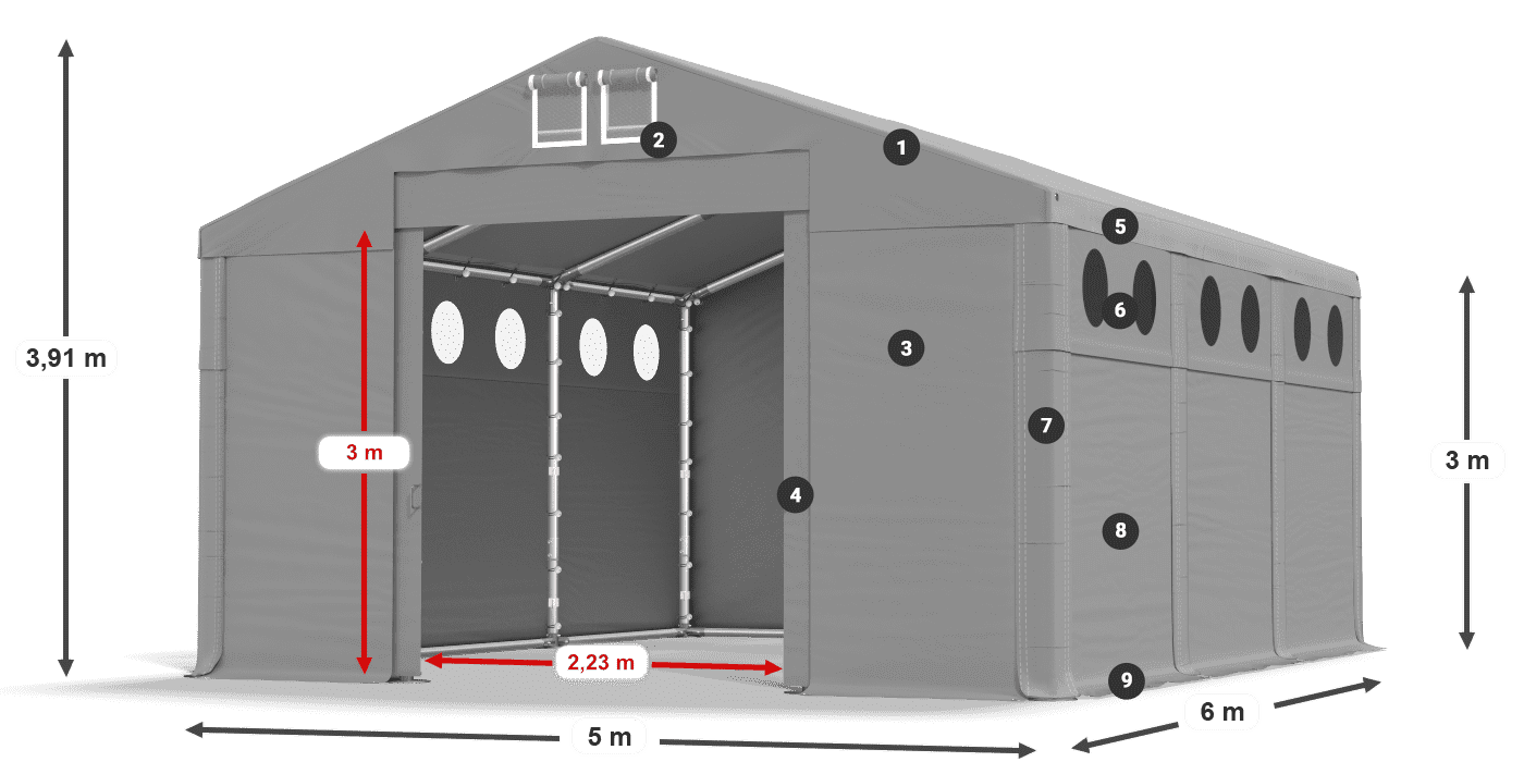 Tető: MS 580 PVC Falak: FR O 620 PVC 3 m jelmagyarázat