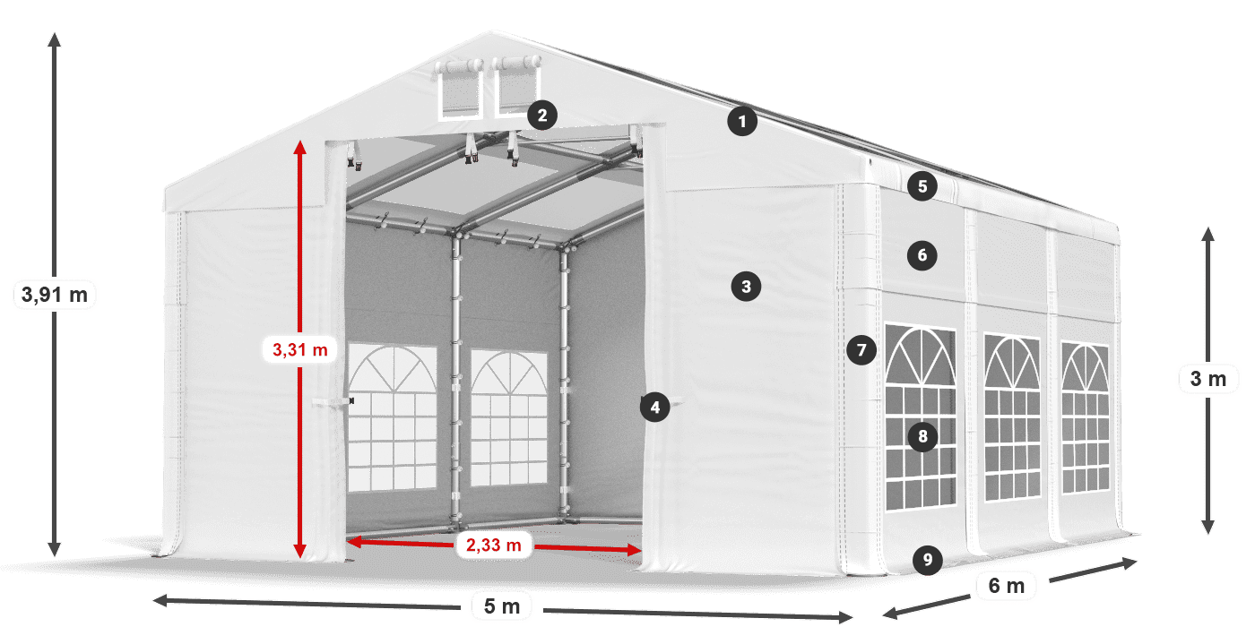 Tető: MS T 580 PVC Falak: FR 620 PVC 3 m jelmagyarázat