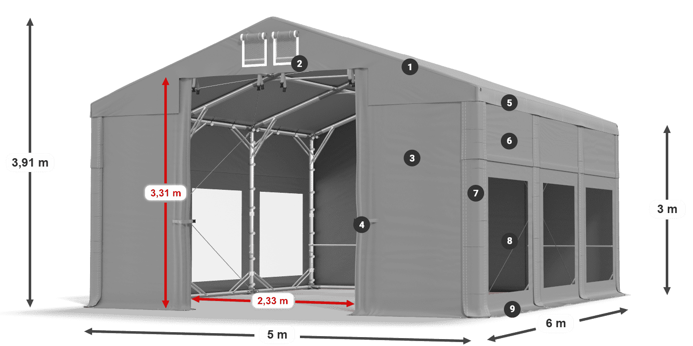 Tető: MS 580 PVC Falak: MS 580 PVC 3 m jelmagyarázat