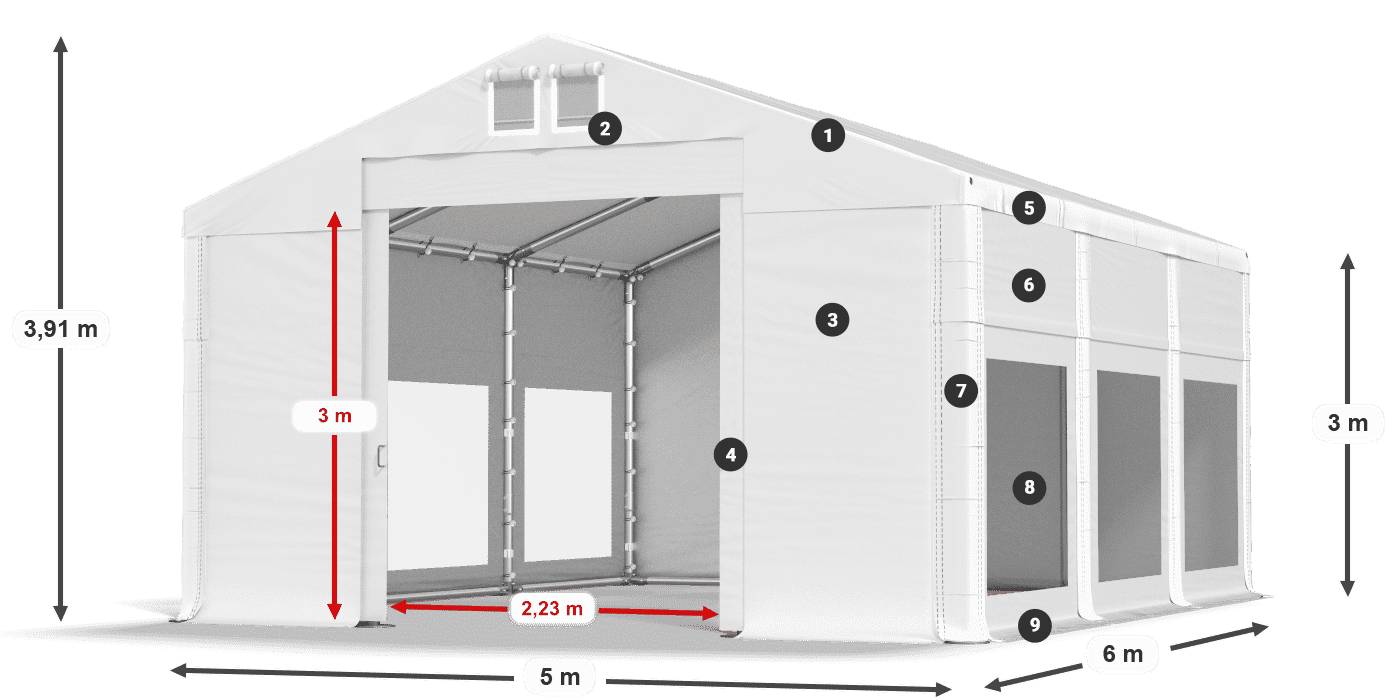 Tető: MS 580 PVC Falak: MS 580 PVC 3 m jelmagyarázat