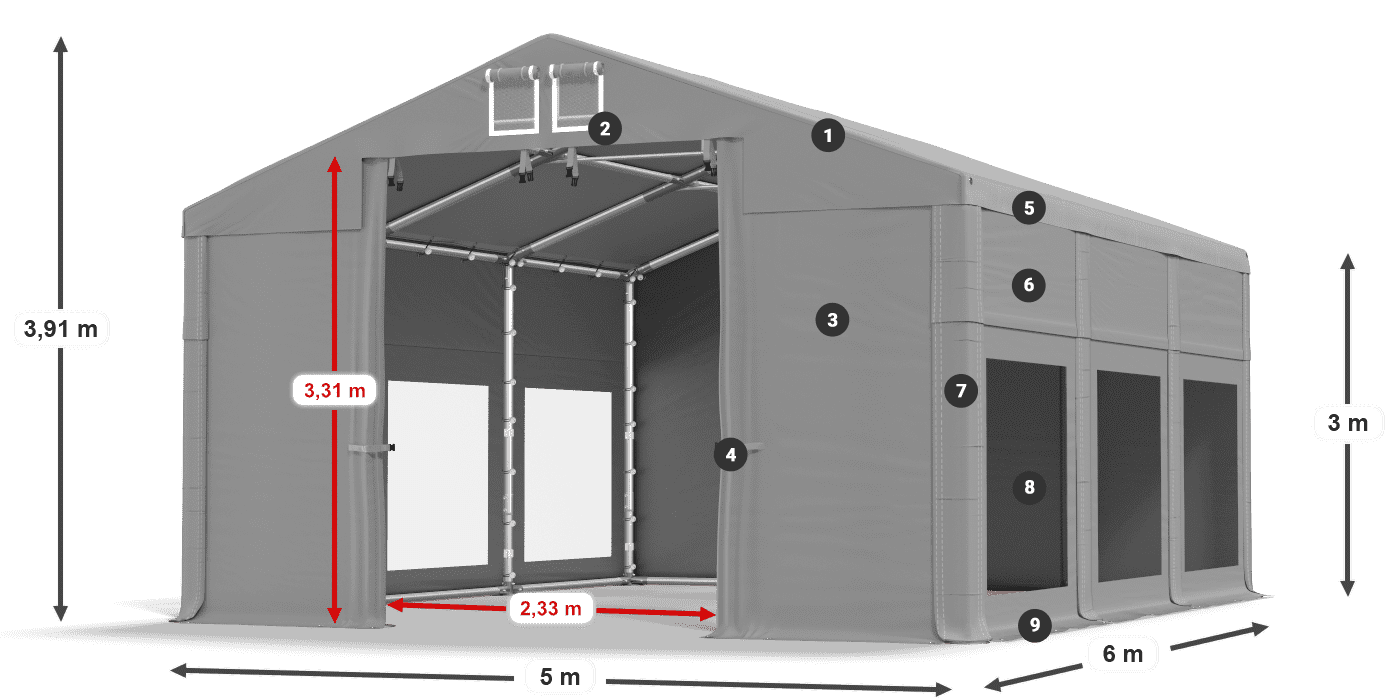 Tető: MS 580 PVC Falak: MS 580 PVC 3 m jelmagyarázat