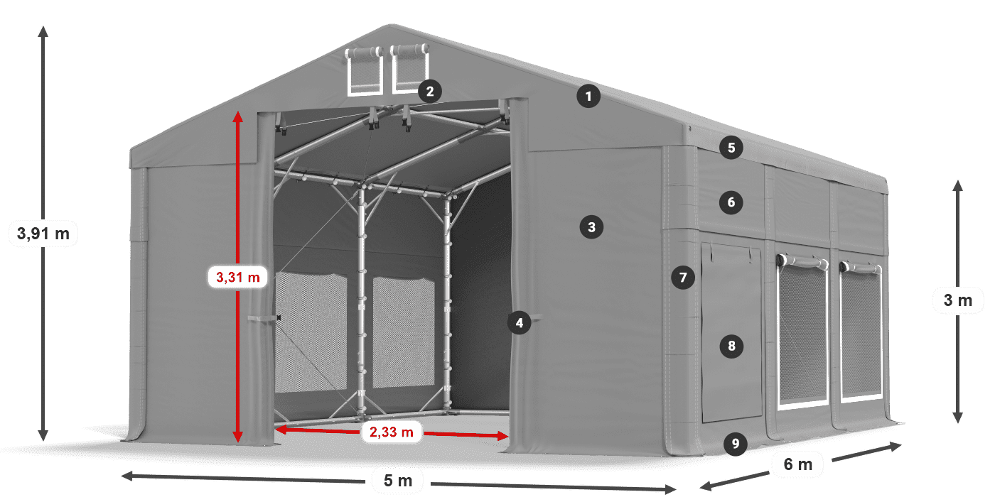 Tető: MS 580 PVC Falak: SD M 500 PVC 3 m jelmagyarázat