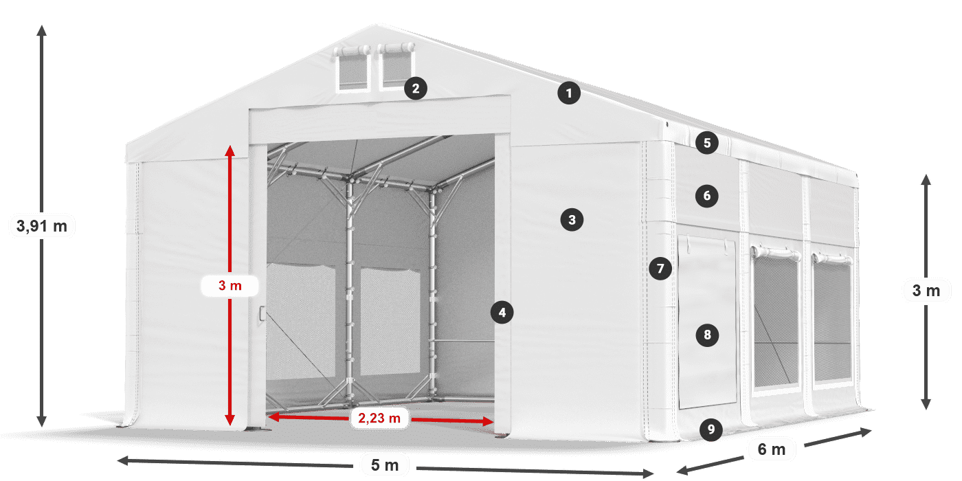 Tető: MS 580 PVC Falak: SD M 500 PVC 3 m jelmagyarázat