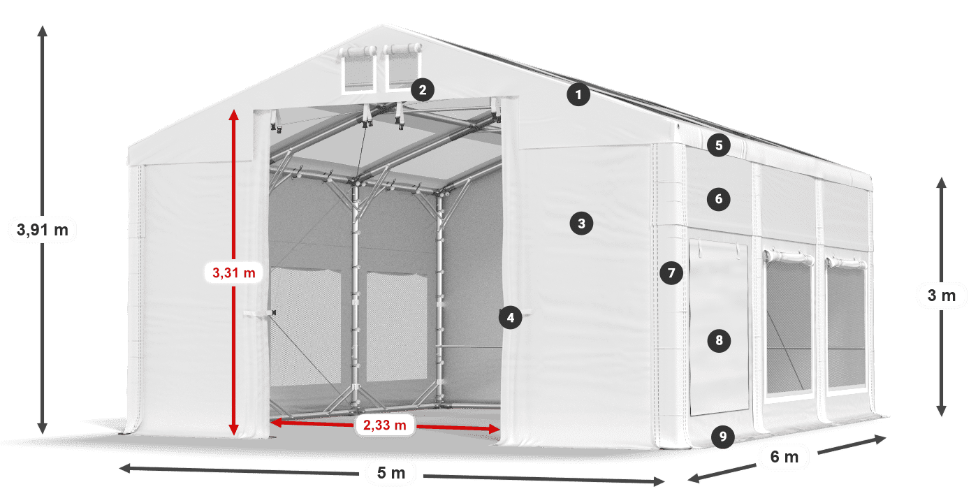 Tető: MS T 580 PVC Falak: SD M 500 PVC 3 m jelmagyarázat