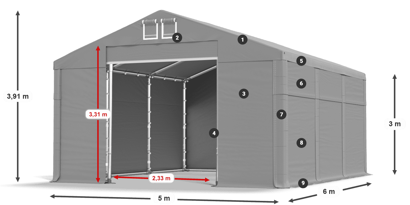 Tető: MS 580 PVC Falak: SD 500 PVC 3 m jelmagyarázat