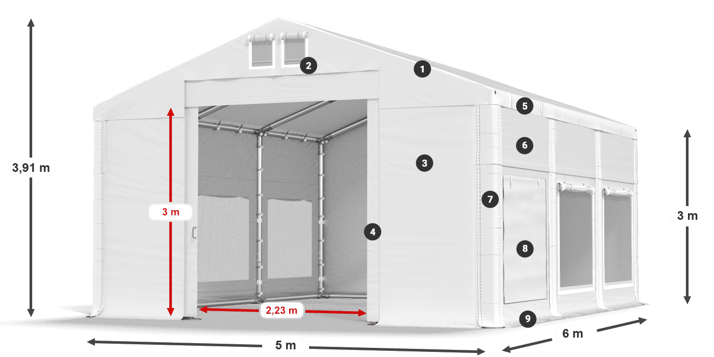 Tető: MS 580 PVC Falak: SD M 500 PVC 3 m jelmagyarázat