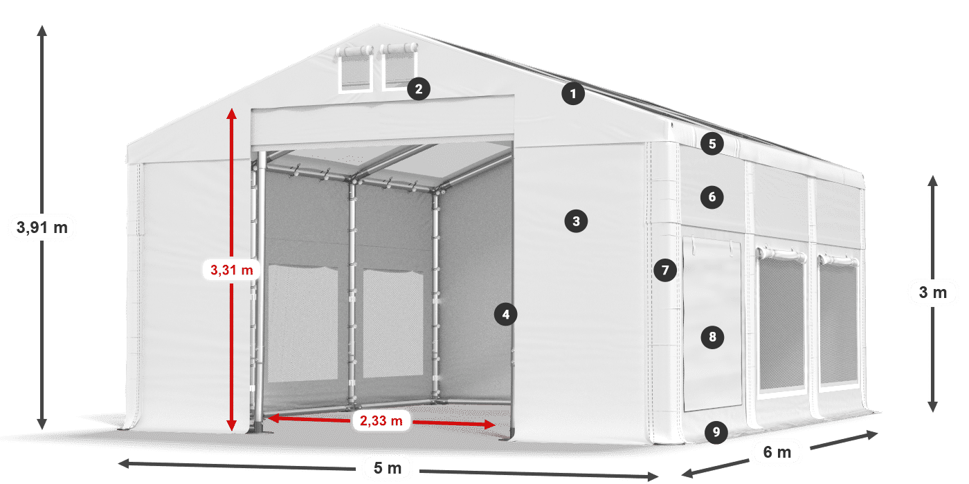 Tető: MS T 580 PVC Falak: SD M 500 PVC 3 m jelmagyarázat