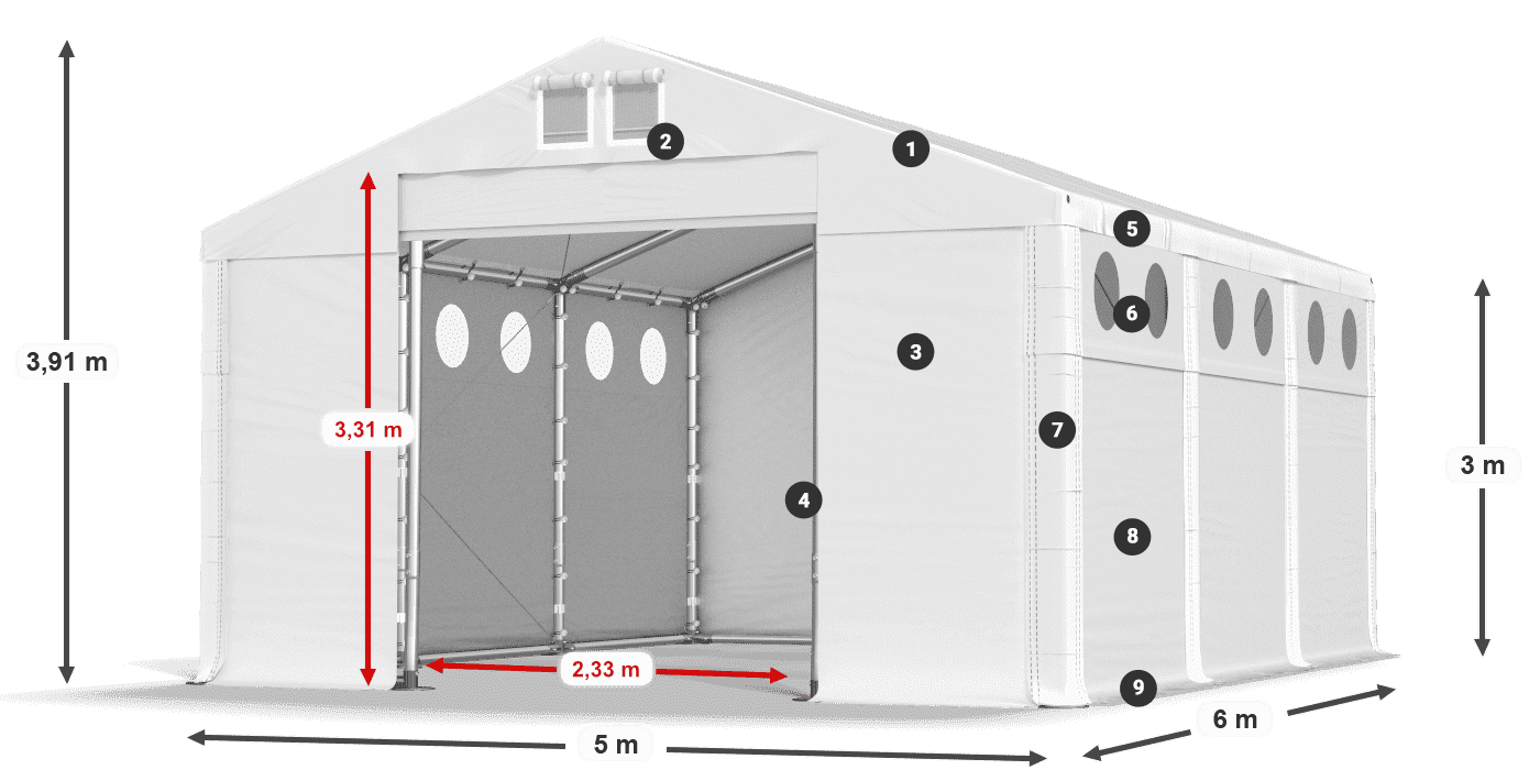 Tető: MS 580 PVC Falak: SD O 500 PVC 3 m jelmagyarázat