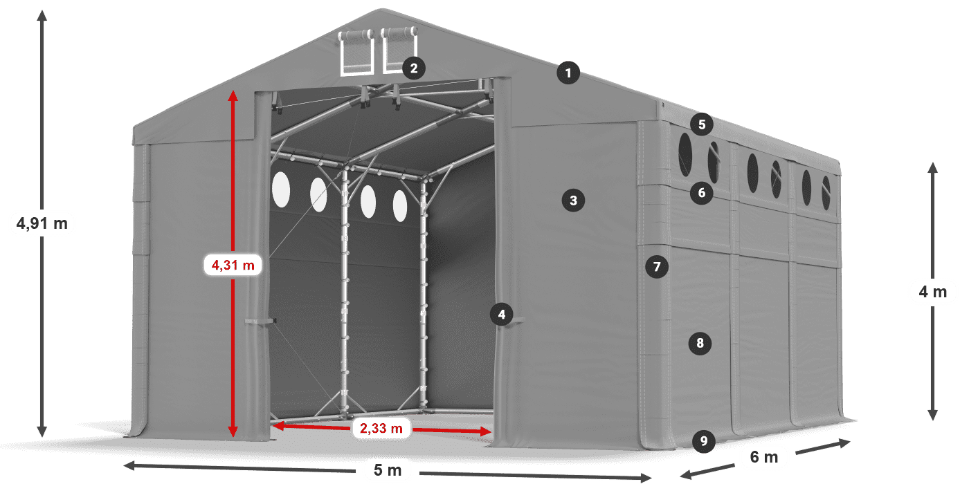 Tető: FR 620 PVC Falak: MS O 580 PVC 4 m jelmagyarázat