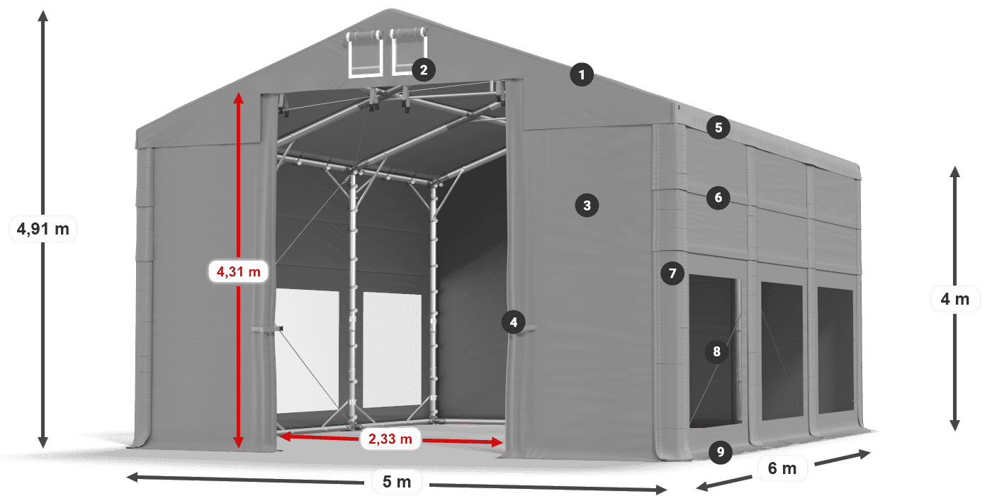 Tető: FR 620 PVC Falak: MS 580 PVC 4 m jelmagyarázat