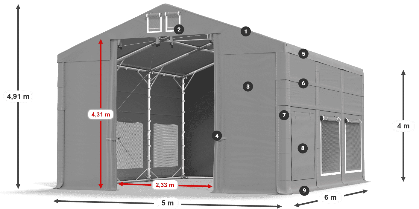 Tető: FR 620 PVC Falak: SD 500 PVC 4 m jelmagyarázat