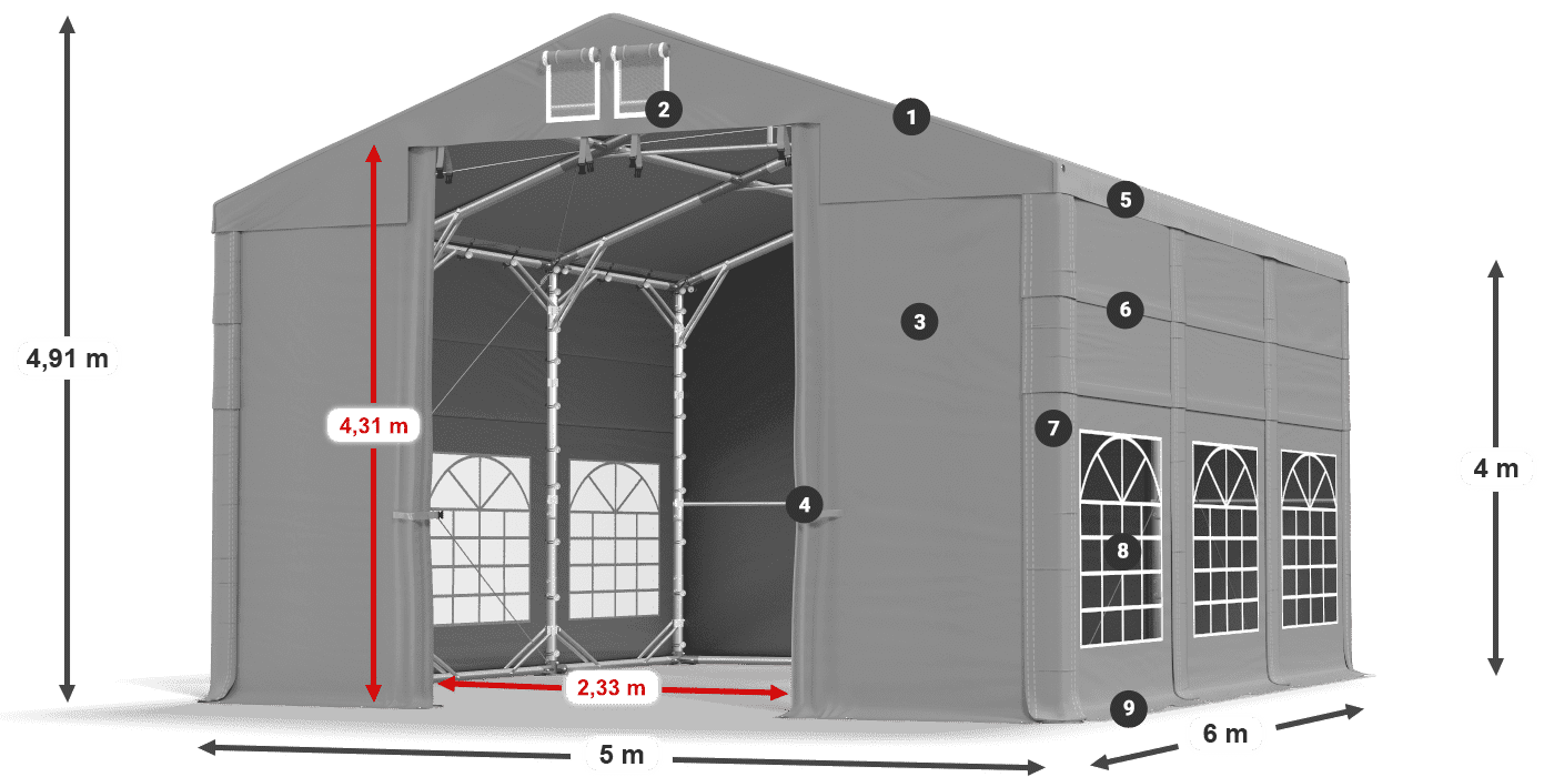 Tető: FR 620 PVC Falak: SD 500 PVC 4 m jelmagyarázat