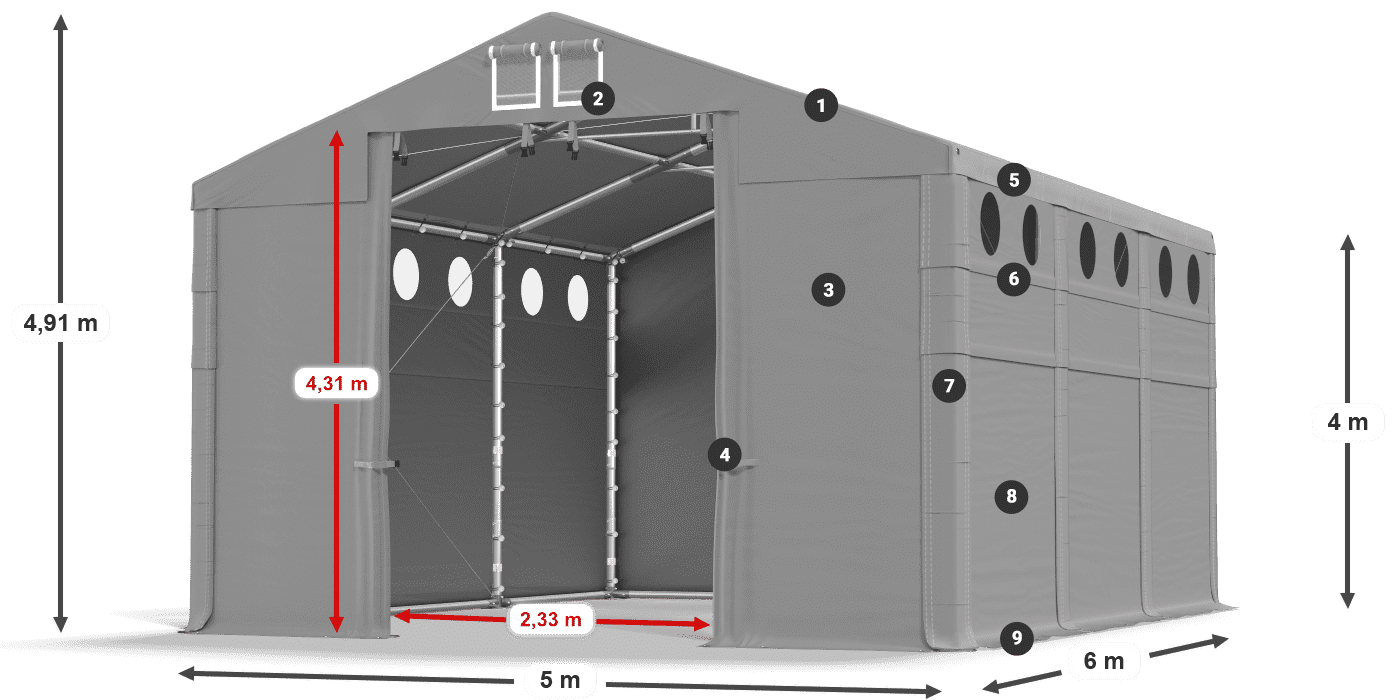 Tető: FR 620 PVC Falak: SD O 500 PVC 4 m jelmagyarázat