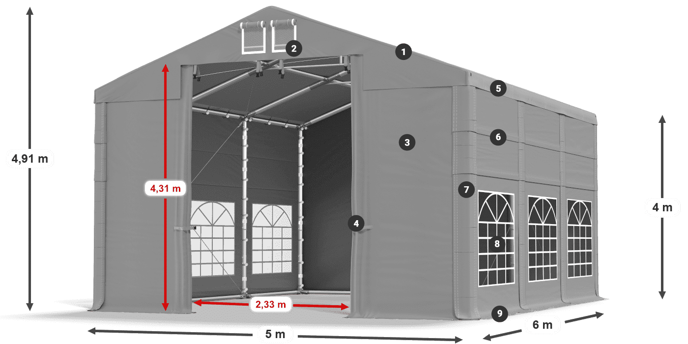 Tető: FR 620 PVC Falak: SD 500 PVC 4 m jelmagyarázat