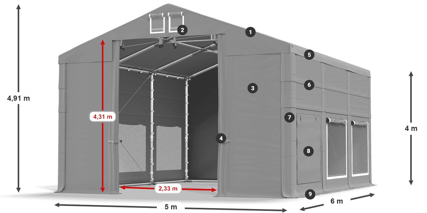 Tető: FR 620 PVC Falak: SD 500 PVC 4 m jelmagyarázat