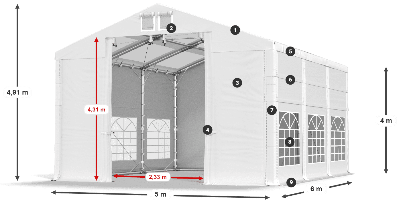 Tető: MS T 580 PVC Falak: FR 620 PVC 4 m jelmagyarázat