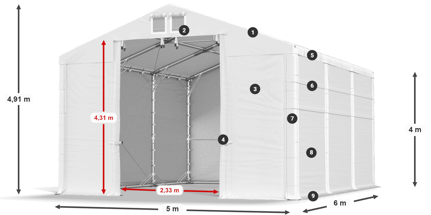 Tető: MS 580 PVC Falak: FR 620 PVC 4 m jelmagyarázat