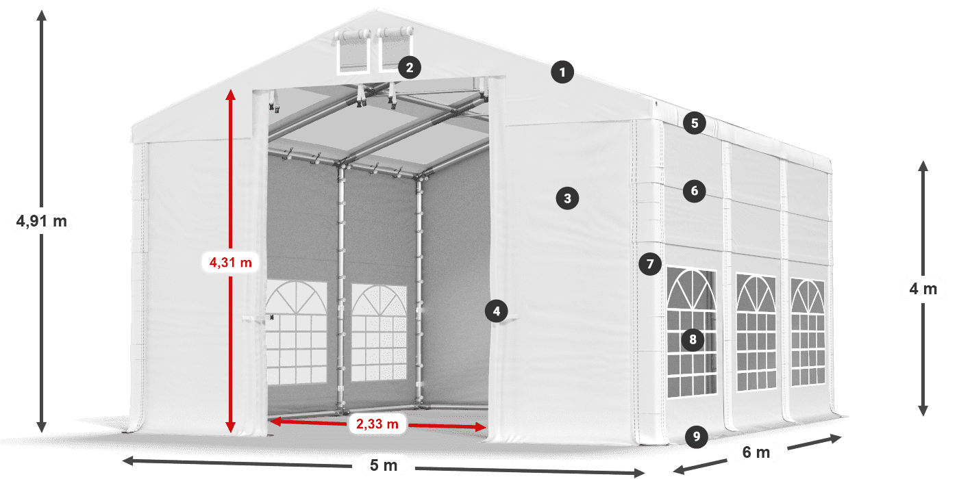 Tető: MS T 580 PVC Falak: FR 620 PVC 4 m jelmagyarázat