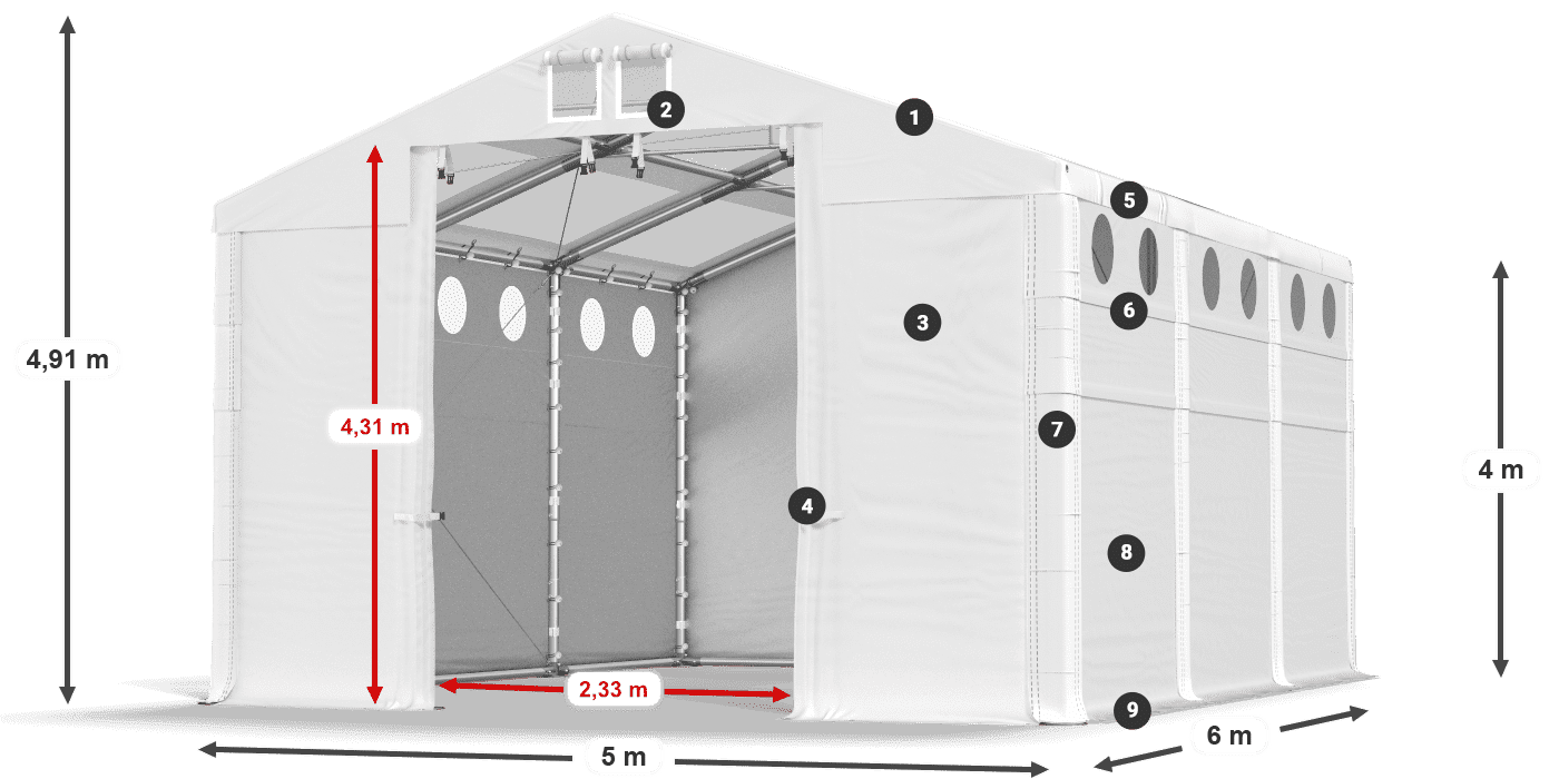 Tető: MS T 580 PVC Falak: MS O 580 PVC 4 m jelmagyarázat