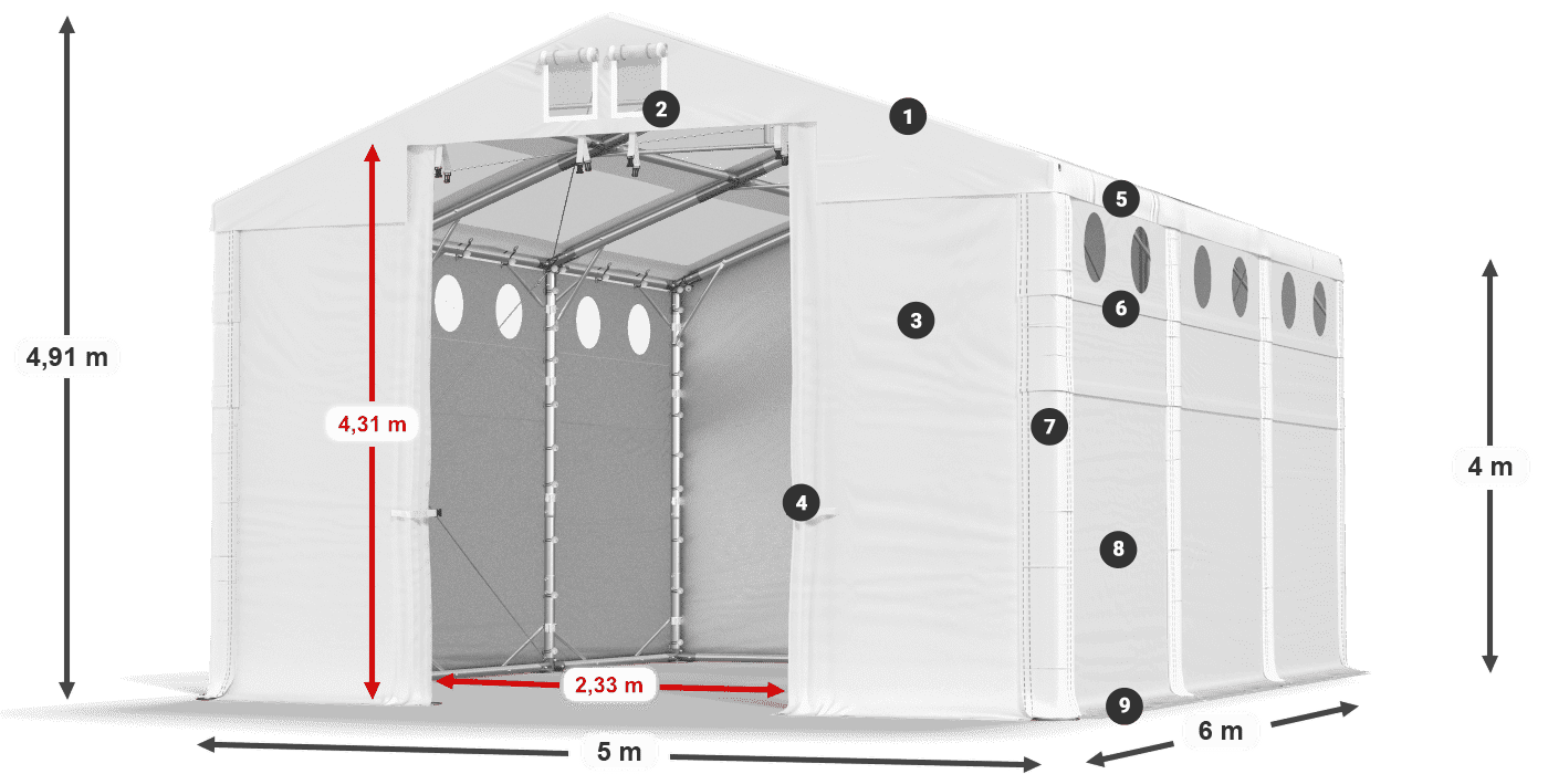 Tető: MS T 580 PVC Falak: SD O 500 PVC 4 m jelmagyarázat