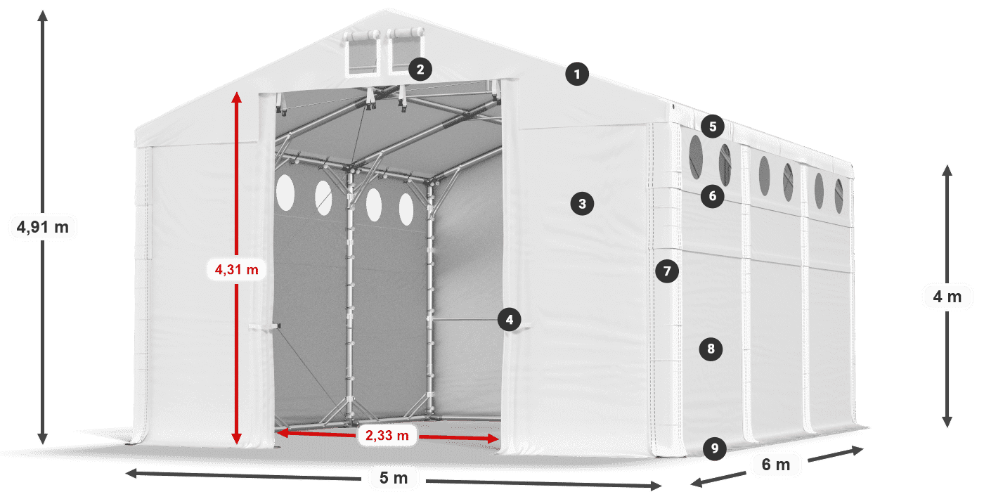 Tető: MS 580 PVC Falak: SD O 500 PVC 4 m jelmagyarázat