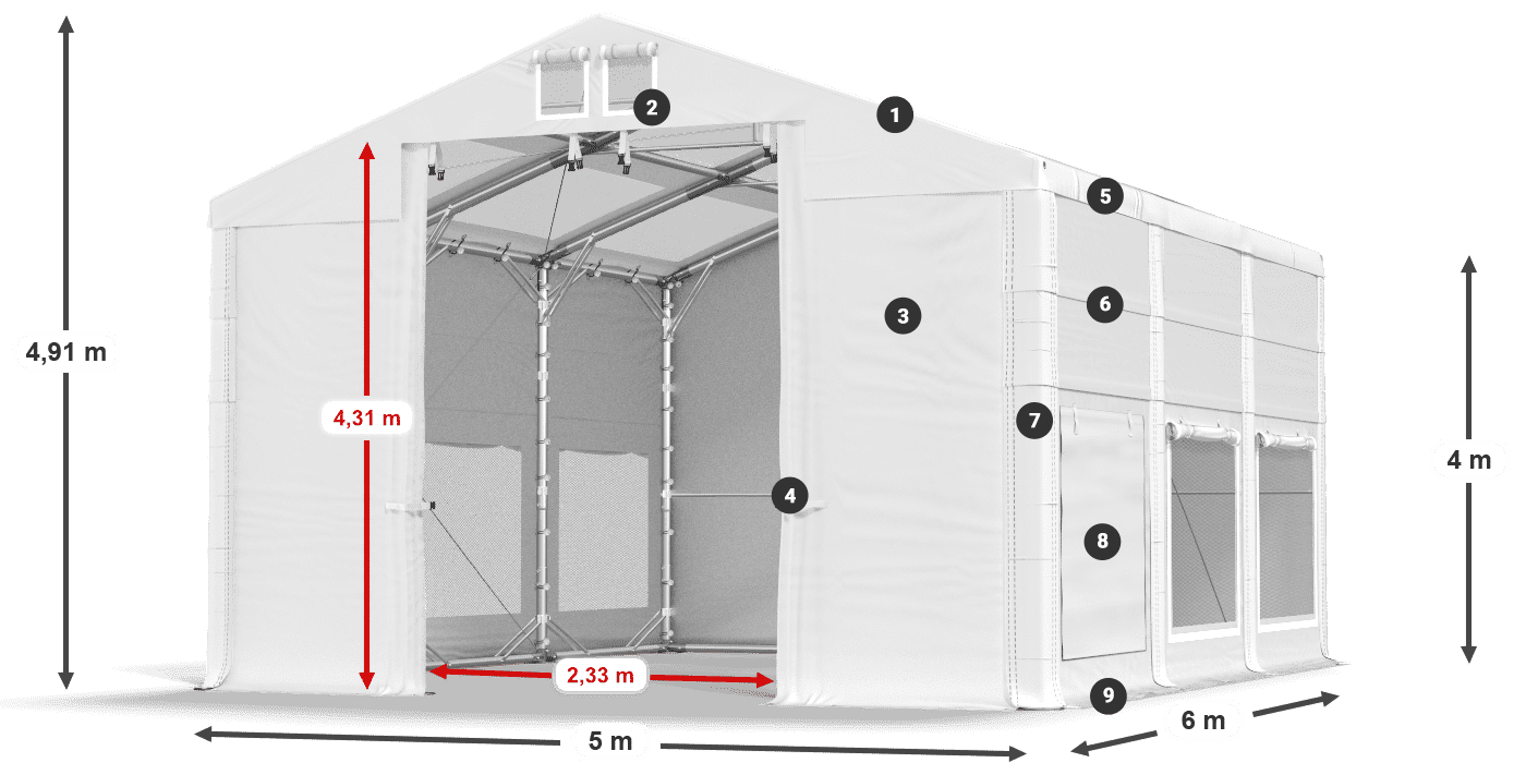 Tető: MS T 580 PVC Falak: SD M 500 PVC 4 m jelmagyarázat
