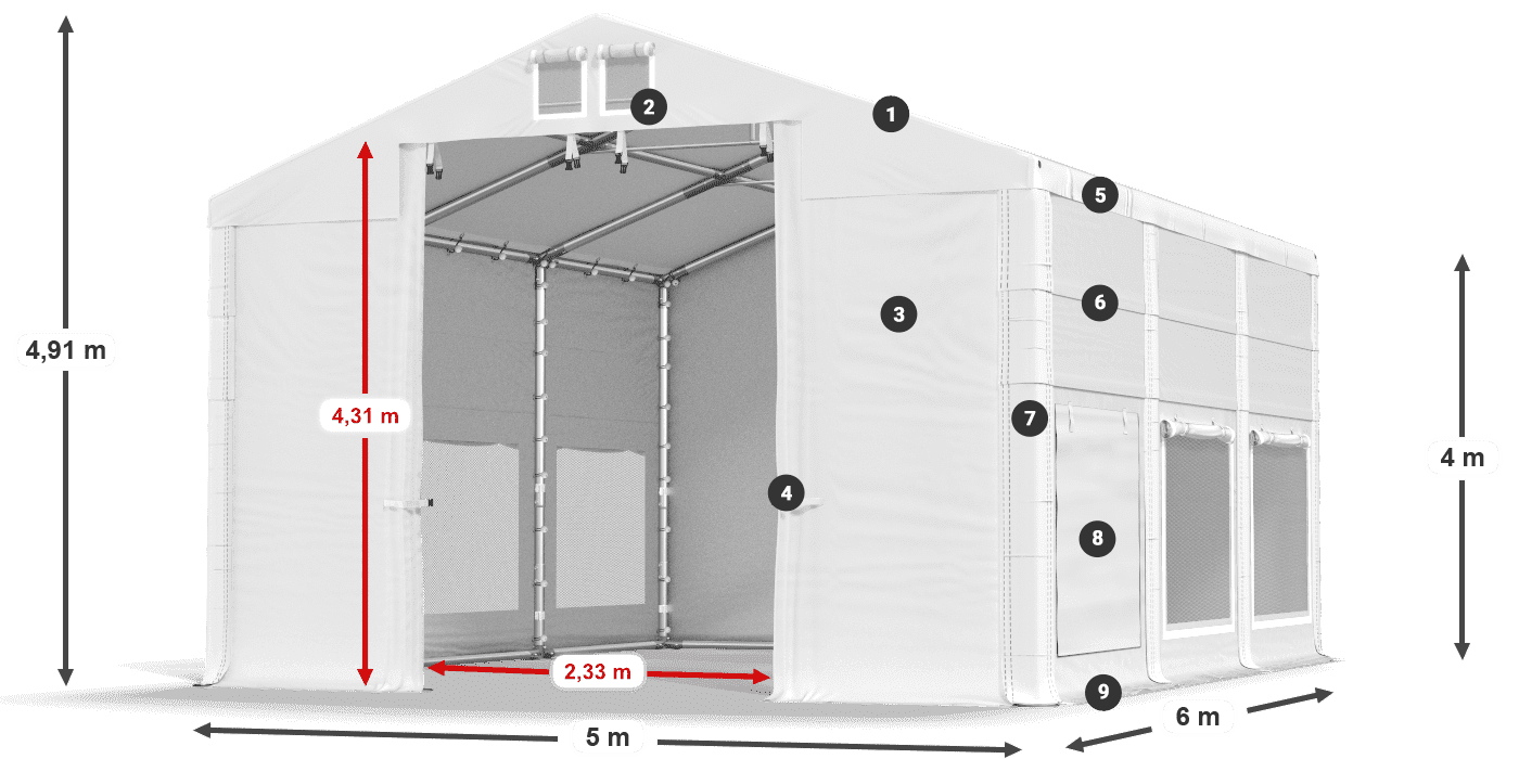 Tető: MS 580 PVC Falak: SD M 500 PVC 4 m jelmagyarázat