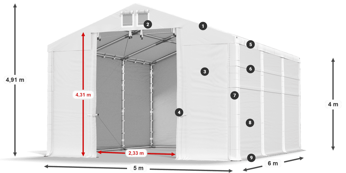 Tető: MS 580 PVC Falak: SD 500 PVC 4 m jelmagyarázat