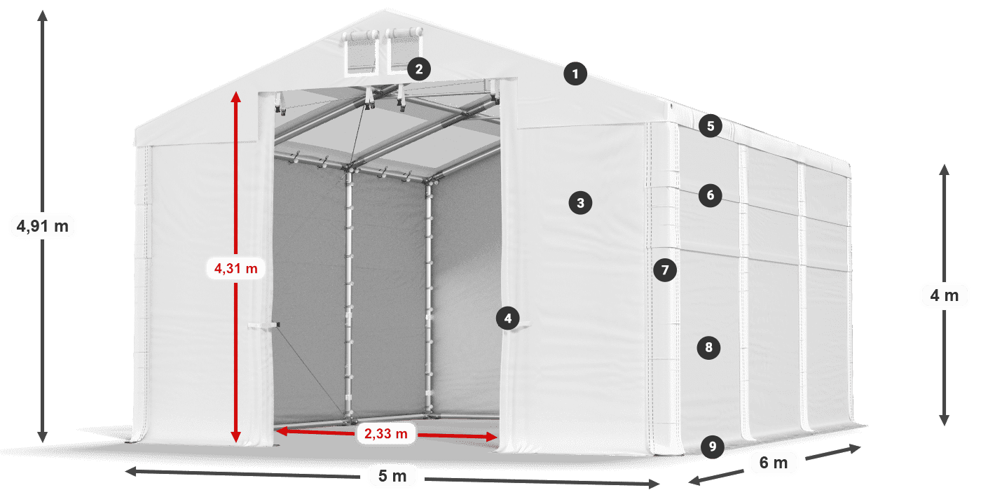 Tető: MS T 580 PVC Falak: SD 500 PVC 4 m jelmagyarázat