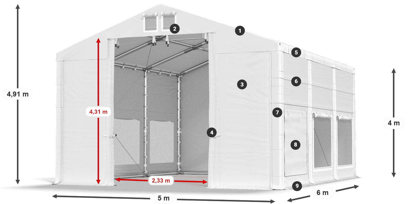 Tető: MS 580 PVC Falak: SD M 500 PVC 4 m jelmagyarázat