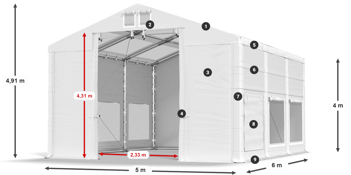 Tető: MS T 580 PVC Falak: SD M 500 PVC 4 m jelmagyarázat