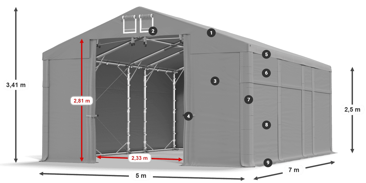 Tető: FR 620 PVC Falak: MS 580 PVC 2,5 m jelmagyarázat