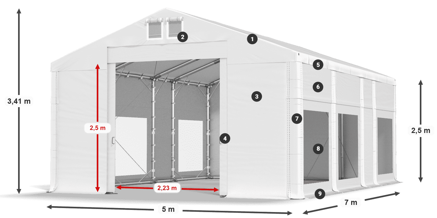Tető: FR 620 PVC Falak: MS 580 PVC 2,5 m jelmagyarázat