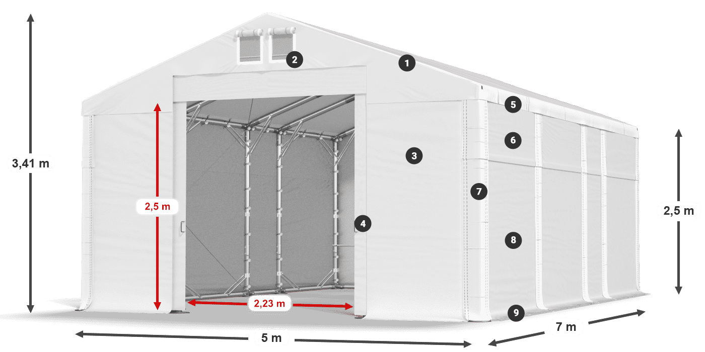Tető: FR 620 PVC Falak: MS 580 PVC 2,5 m jelmagyarázat