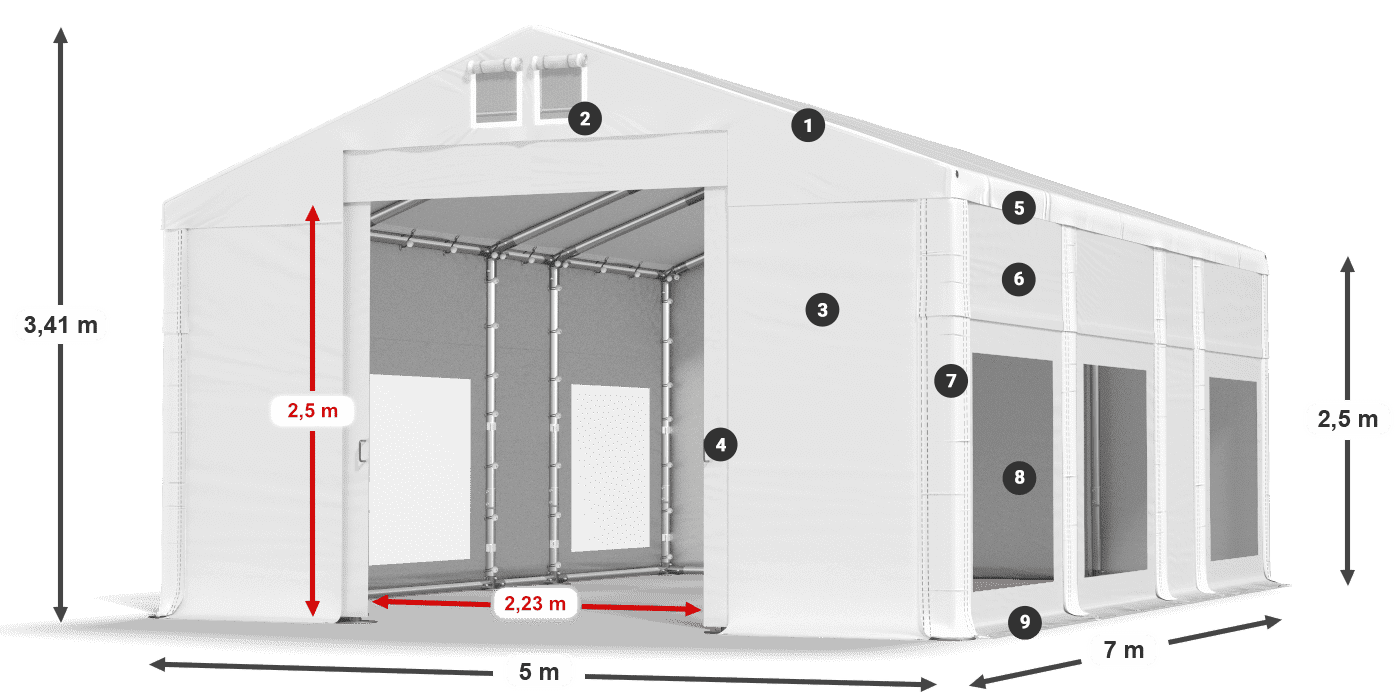 Tető: FR 620 PVC Falak: MS 580 PVC 2,5 m jelmagyarázat
