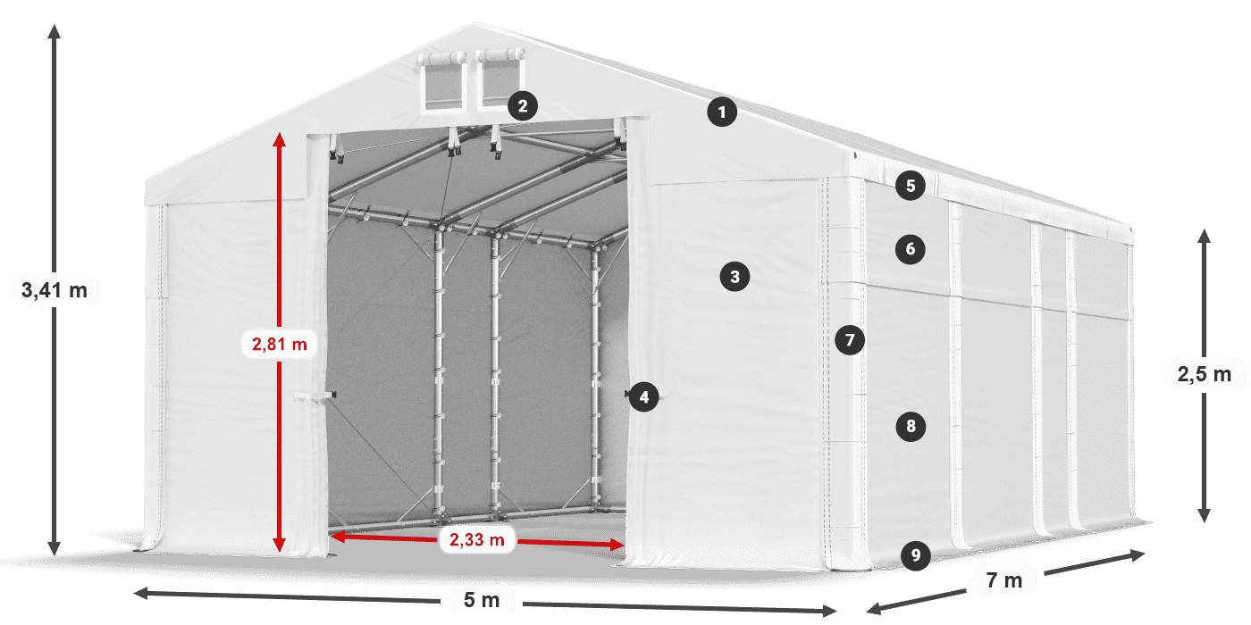 Tető: FR 620 PVC Falak: SD 500 PVC 2,5 m jelmagyarázat