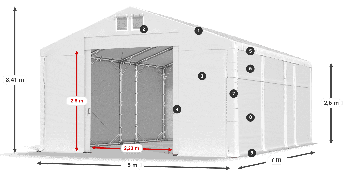Tető: FR 620 PVC Falak: SD 500 PVC 2,5 m jelmagyarázat