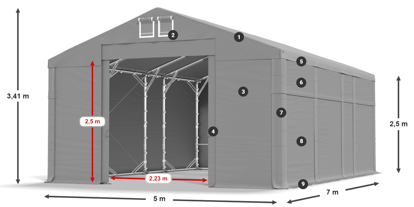 Tető: FR 620 PVC Falak: SD 500 PVC 2,5 m jelmagyarázat