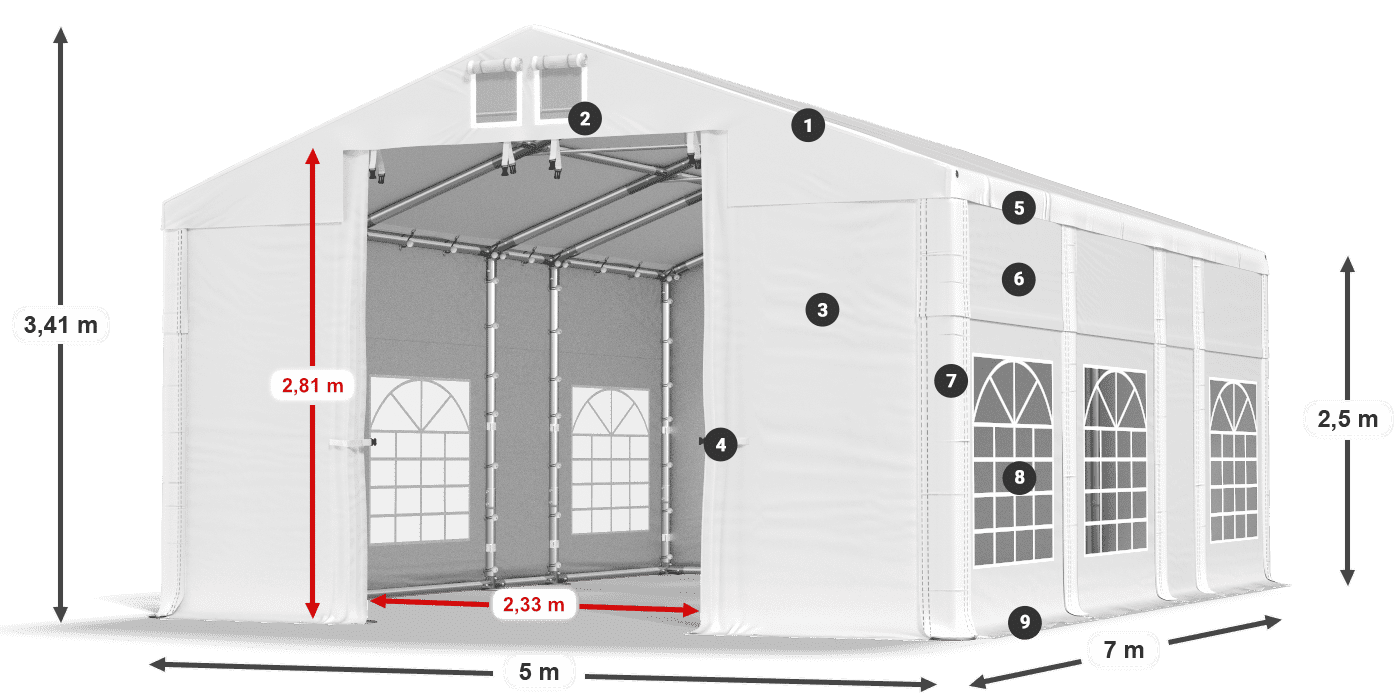Tető: FR 620 PVC Falak: SD 500 PVC 2,5 m jelmagyarázat