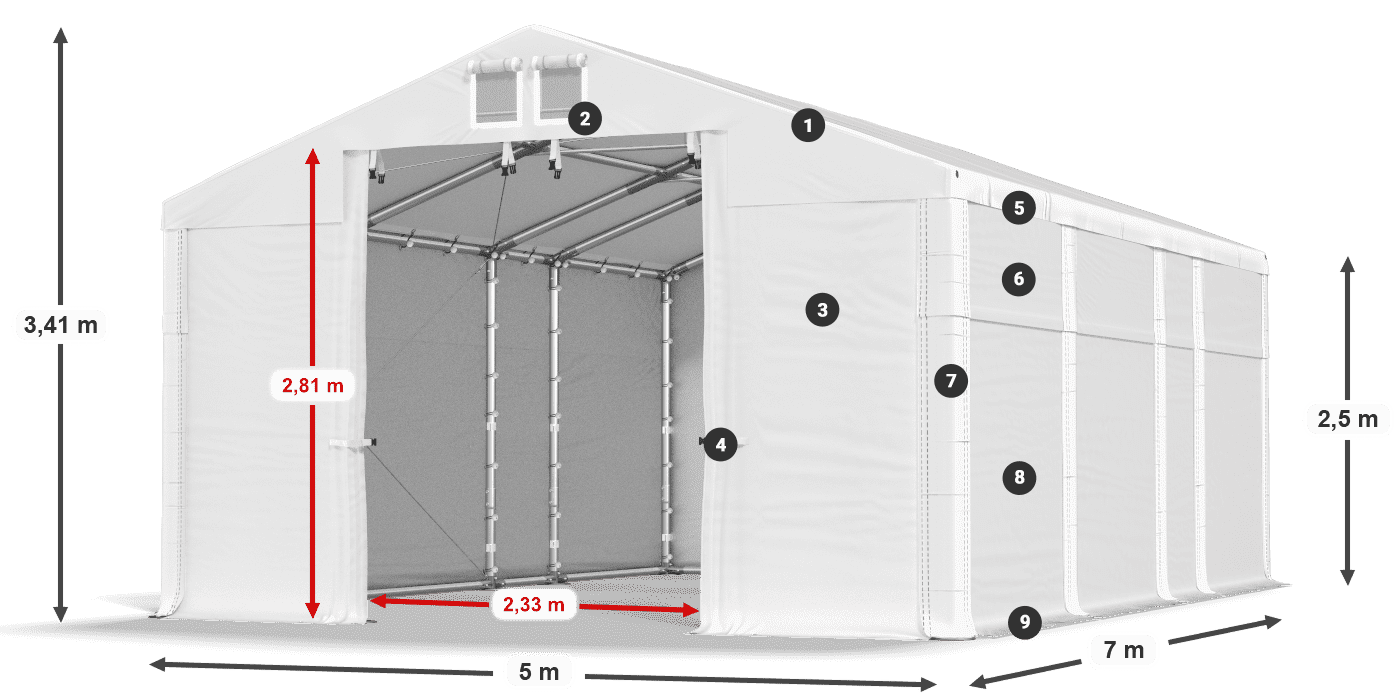 Tető: FR 620 PVC Falak: SD 500 PVC 2,5 m jelmagyarázat