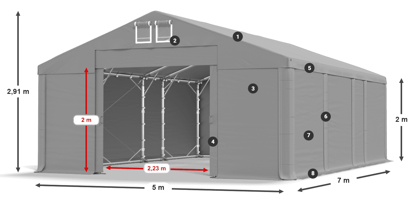 Tető: FR 620 PVC Falak: SD 580 PVC 2 m jelmagyarázat