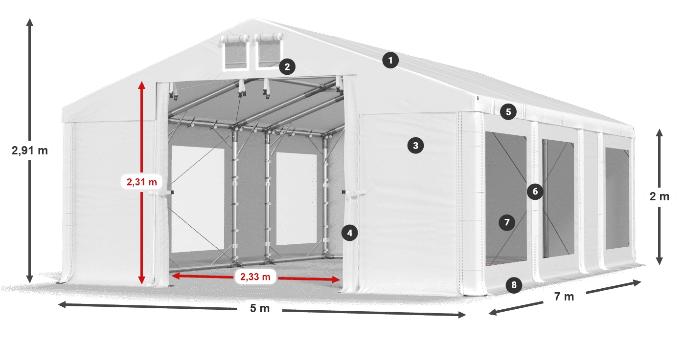 Tető: FR 620 PVC Falak: MS 580 PVC 2 m jelmagyarázat