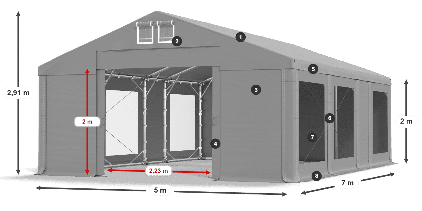 Tető: FR 620 PVC Falak: MS 580 PVC 2 m jelmagyarázat