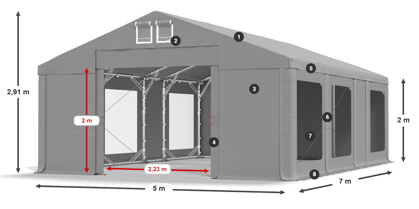 Tető: FR 620 PVC Falak: MS 580 PVC 2 m jelmagyarázat