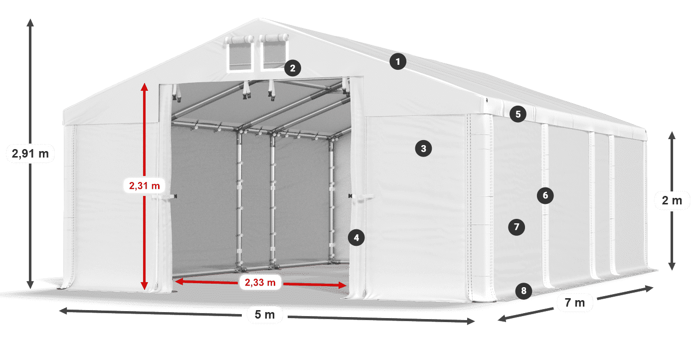 Tető: FR 620 PVC Falak: SD 580 PVC 2 m jelmagyarázat